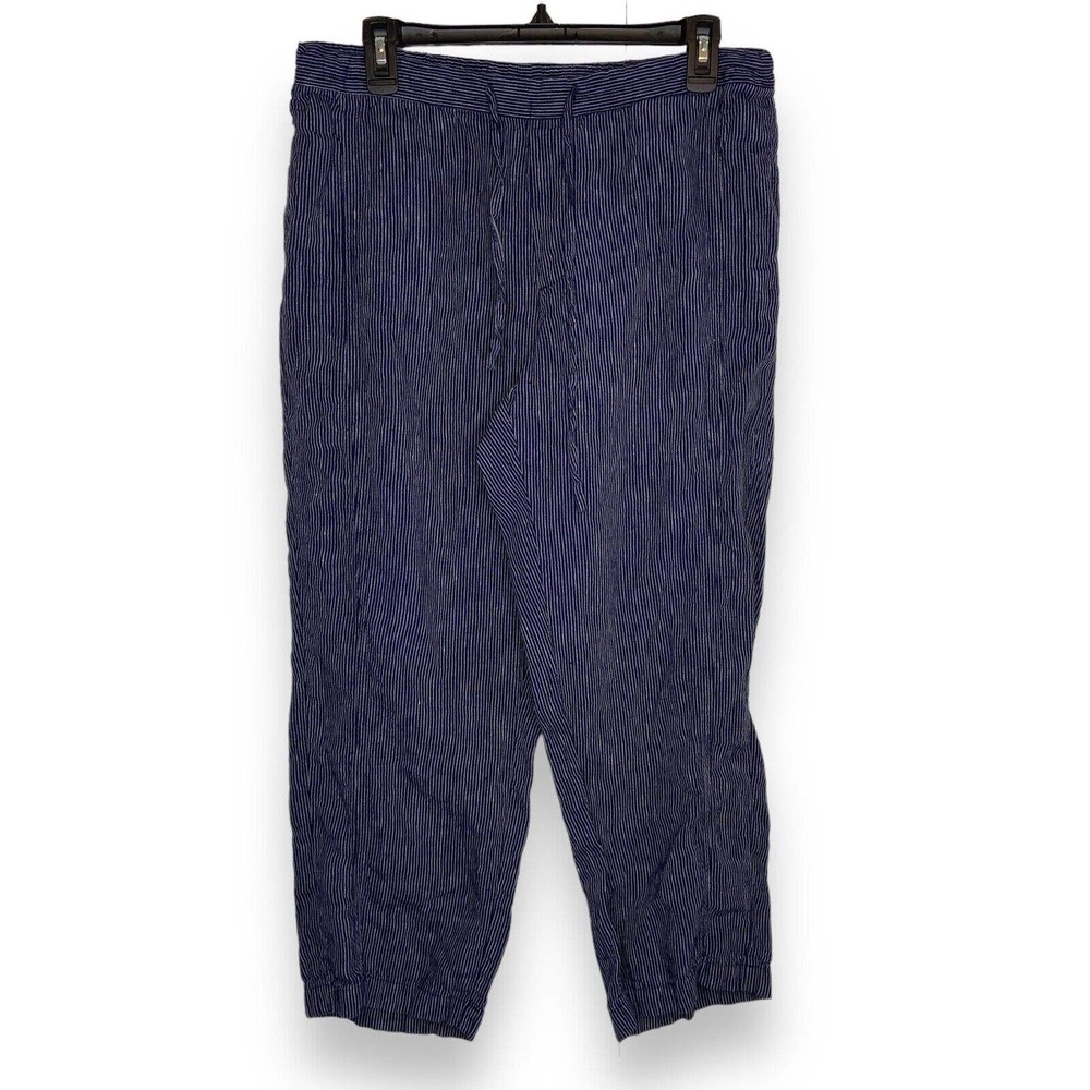 Coldwater Creek Women’s Striped Linen Pants Petite Medium Blue Drawstring Pocket